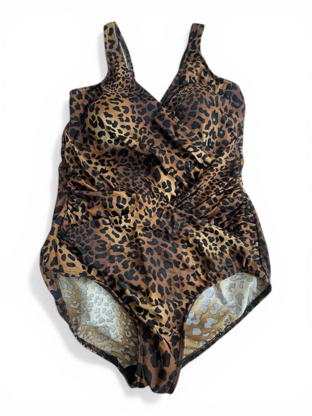 Miraclesuit Leopard Print One Piece Swimsuit Sz 16 Tummy Control Ruched Shaping